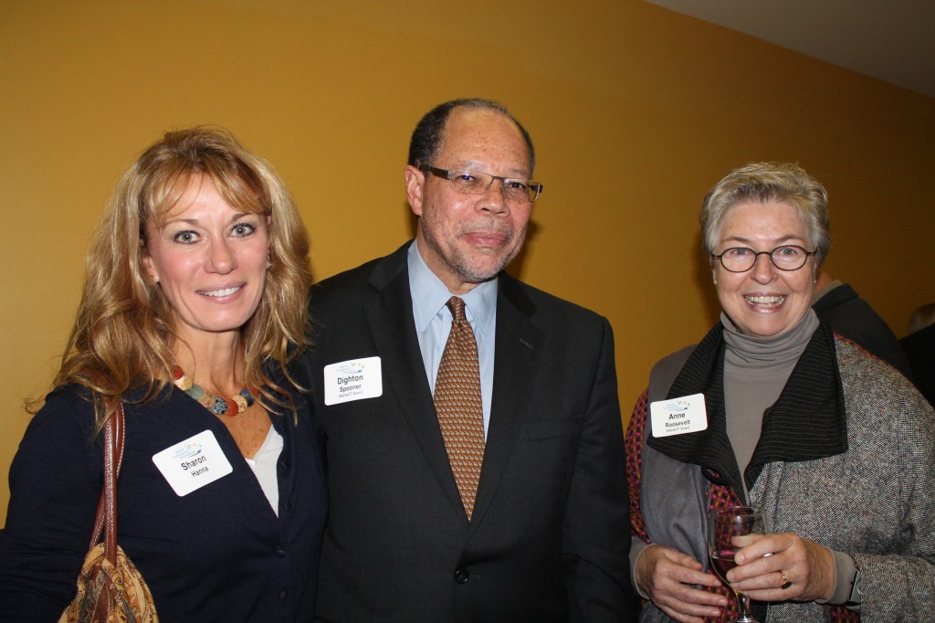 Sharon Hanna of Cumberland with Maine Community Foundation board members Dighton Spooner, senior associate director of career planning at Bowdoin College and Anna Roosevelt, CEO of Goodwill Industries of Northern New England.