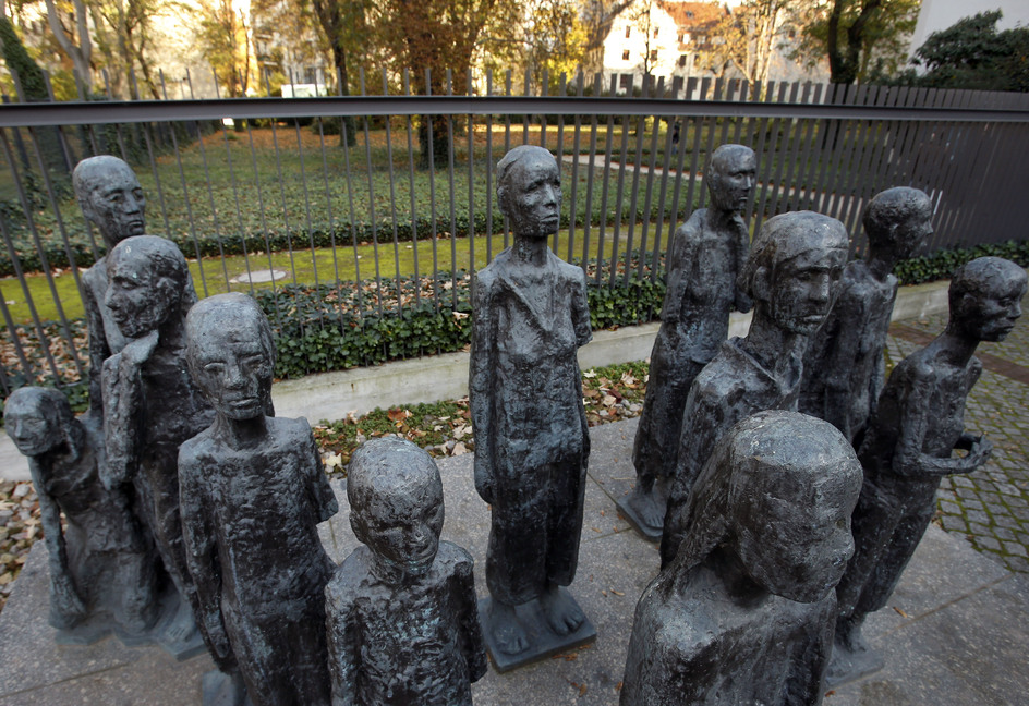 A sculpture by German artist Will Lammert is shown at a Jewish cemetery and memorial in Berlin. The director of Berlin’s German Resistance Memorial Center says Gestapo head Heinrich Mueller was buried with thousands of others in a common grave in this cemetery.