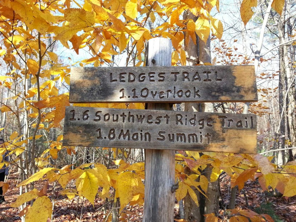 The signs at trail intersections, as well as the blue trail markers and blazes, make the Ledges Trail an easy trail to navigate.
