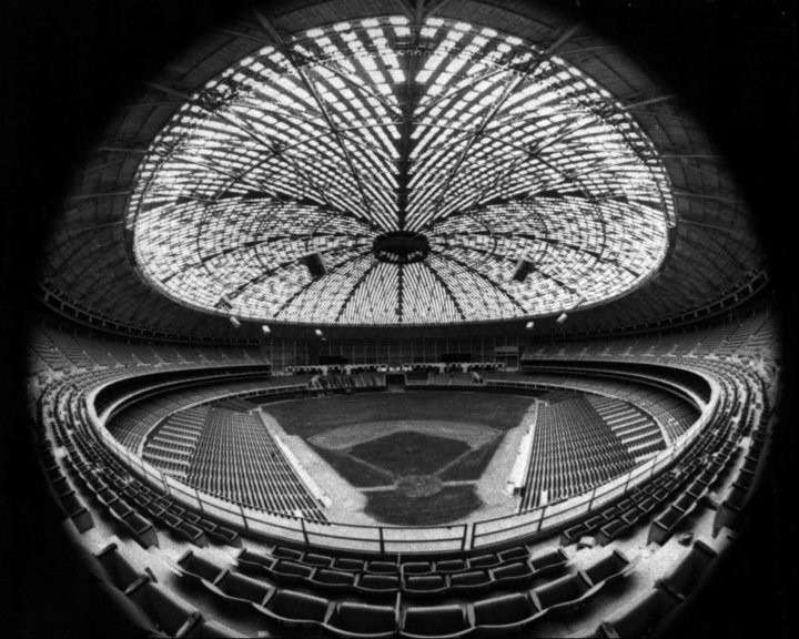 The Houston Astrodome in 1965, seen through a fisheye lens. The Houston Astros played their first game in the stadium on April 9, 1965. On Saturday, a “yard sale” and auction got underway for anyone wanting to buy a memento from the stadium once dubbed the “Eighth Wonder of the World.”