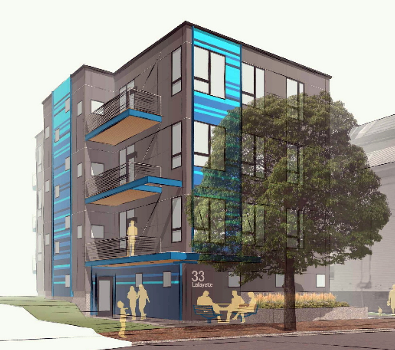 An architect rendering shows new condominiums proposed for Lafayette Street.