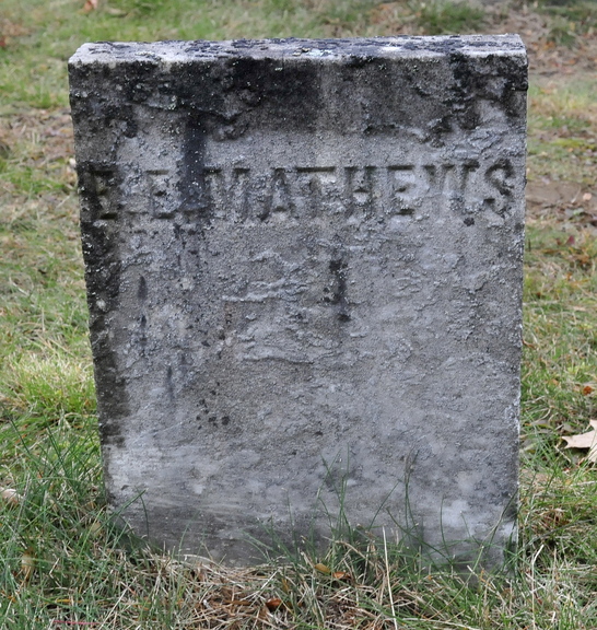 The grave marker of Edward E. Mathews in Pine Grove Cemetery in Waterville. Mathews, killed in 1847, was the first recorded murder victim in Waterville.