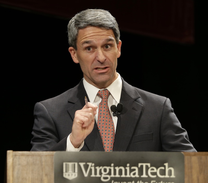 In this Oct. 24, 2013 file photo, Virginia Republican gubernatorial candidate, Virginia Attorney General Ken Cuccinelli, speaks in Blacksburg, Va. Women may hold the key in Virginia’s slash-and-burn race for governor, rendering a final judgment on a campaign marked by fights over social issues.