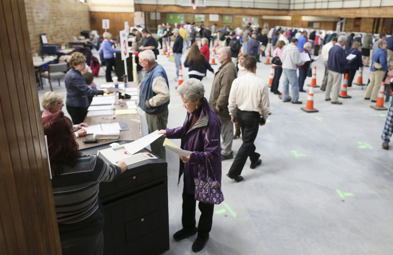 Voters cast their ballots at the J. Richard Martin Community Center Gym in Biddeford on Nov. 6, 2012. Outside groups spent more than $3.7 million in Maine in the 2012 elections, financing the most expensive legislative races in state history.