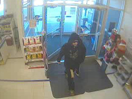 An image from the Bridgton Rite Aid's security camera shows the suspect in the Thursday robbery.