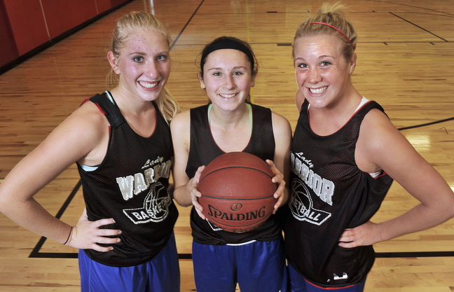 Thre’s plenty of talent and plenty of teamwork on the Wells High girls’ basketball team that may make a big-time run this season in the Western Maine Conference. And the key senior players include, left to right, forward Alison Furness, point guard Nicole Moody and forward Sophie Lamb.