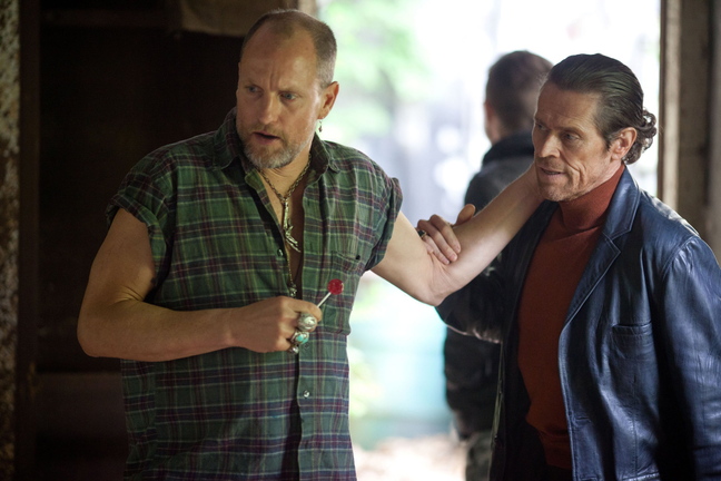 Woody Harrelson, left, runs an underground fight ring and Willem Dafoe is a small-time bookie in “Out of the Furnace.”