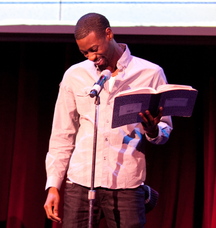 Garry Davis reads at a Mortified event in Boston.
