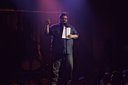 Shaun Parker reads at a Mortified event in Los Angeles.