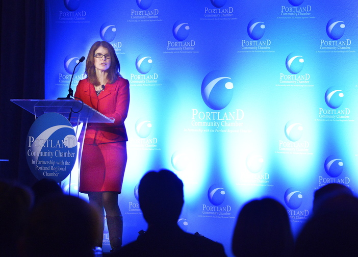 Mary Mayhew, Maine Department of Health and Human Services commissioner, touted the LePage administration’s welfare reform agenda at the Portland Regional Chamber’s Eggs & Issues breakfast Wednesday.