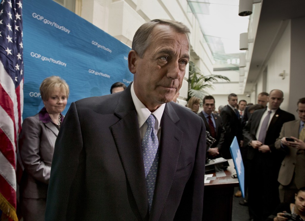 House Speaker John Boehner and Republican House leaders on Capitol Hill earlier this week after a news conference following a closed-door strategy session. Boehner said Thursday he was helping train Republicans in how to avoid offensive remarks.