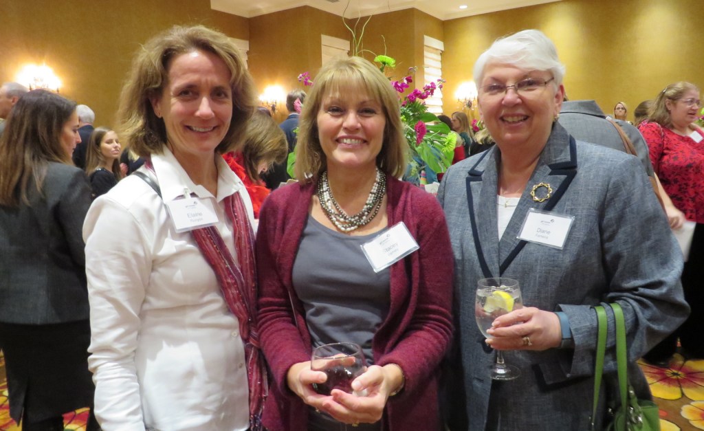 Fundraising committee member Elaine Runyon of New Gloucester, left, with Stacey Varney of sponsor Gen Re and Diane Ferreira of Cape Elizabeth.