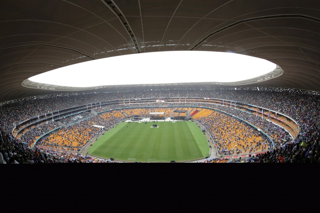 A view of the arena during the memorial service for former South African President Nelson Mandela at the FNB Stadium in Soweto, near Johannesburg.