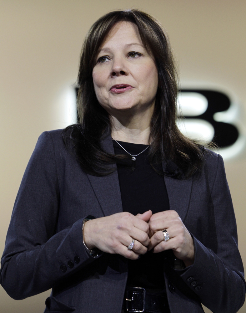 Mary Barra speaks at the debut of the 2013 Buick Encore at the North American International Auto Show in Detroit in this Jan. 10, 2012, photo.