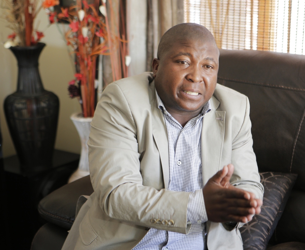 Thamsanqa Jantjie gestures at his home during an interview with the Associated Press in Johannesburg, South Africa, on Thursday.
