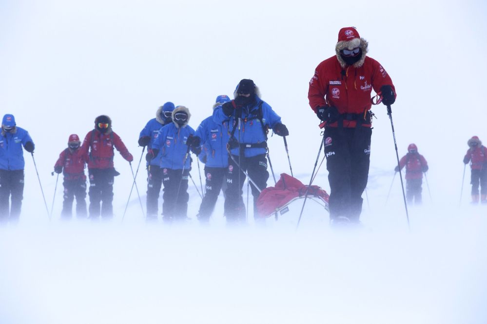 Britain’s Prince Harry, right, during training near Novo, Antarctica, ahead of the Walking with the Wounded South Pole Challenge. AP Photo