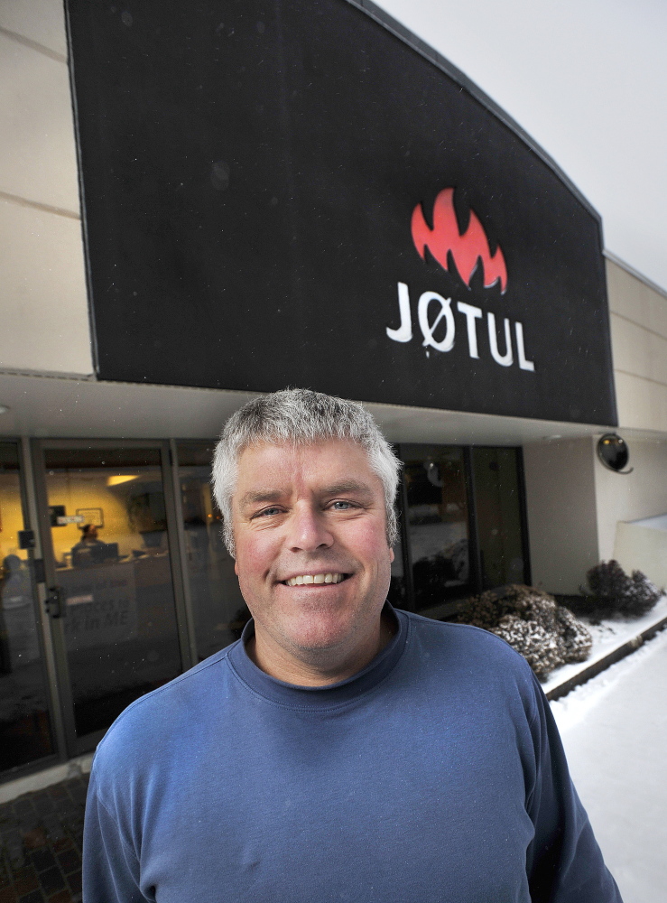 Bret Watson is president of Jotul North America, in the Gorham Industrial Park. “The real task,” he said, “is to give people in rural Maine incentives to replace their stoves.” The company’s plant employs 75 people to assemble and fabricate stoves with parts shipped from Norway.