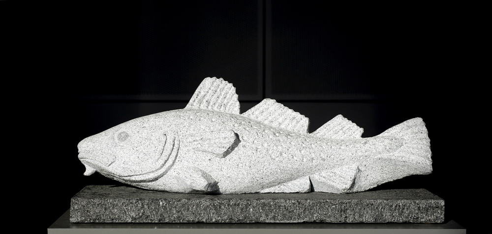 "Cod", created from granite, by artist Stephen Lindsay.