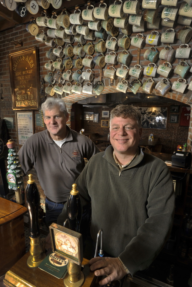 Richard Pfeffer, left, and Ed Stebbins co-founded Gritty McDuff’s Brewing Co. on Fore Street in Portland.