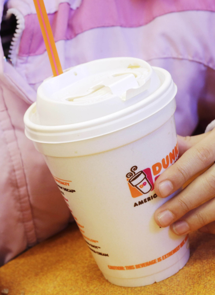 Containers like this Dunkin’ Donuts coffee cup made of a petrochemical called expanded polystyrene are scheduled to be banned in New York. Mayor Bloomberg wants them to “go the way of lead paint.”