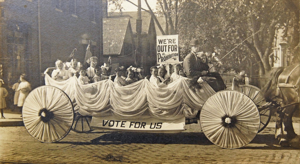 This 1911 photo shows a pro-Prohibition parade float. Portland was once in the vanguard of enacting the country’s first laws outlawing liquor.