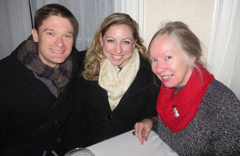 Newly engaged couple Preston Hieb and Elle Litwinetz of Boston with Elle’s mother, Mary Litwinetz of Saco.