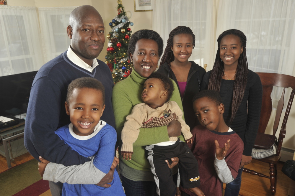 The Bitariho family of Gorham includes Alain Bitariho, his wife Mia Ntahobari and children (from left) Mathieu, Jacob, Nathalie, Joseph and Megan.