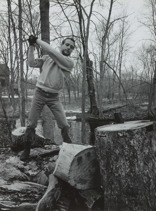 “Paul Newman Chopping Wood,” 1963, by Phillipe Halsman is part of the new exhibition “American Vision: Photographs from the Collection of Owen and Anna Wells” at the Portland Museum of Art.