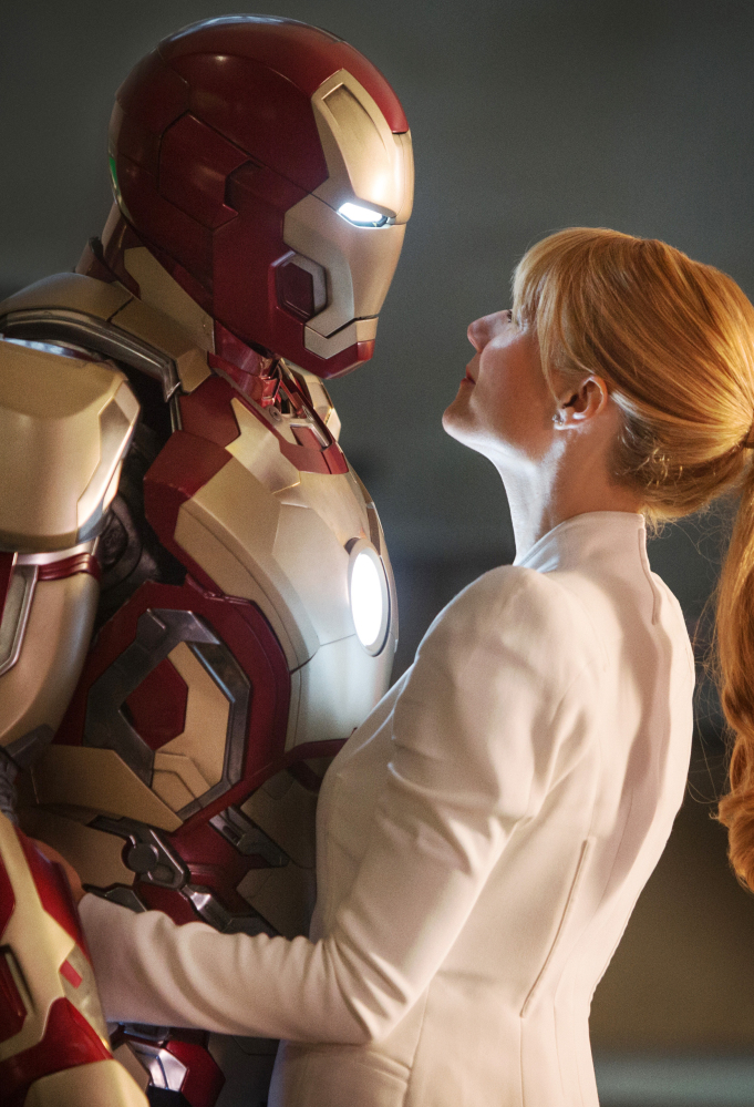 Robert Downey Jr. is Tony Stark/Iron Man and Gwyneth Paltrow is Pepper Potts in a scene from “Iron Man 3.” The mega-hit consistently filled theaters last summer.