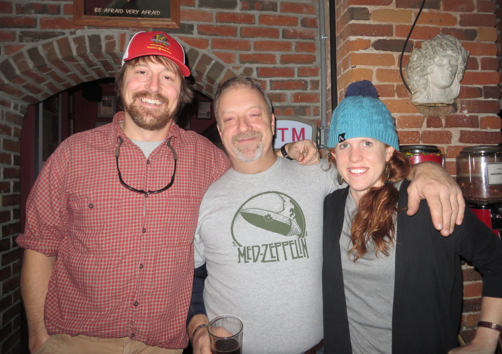 Joe Seremeth of North Yarmouth, Gritty’s head brewmaster Andrew Hainer and Kate Gable of North Yarmouth.