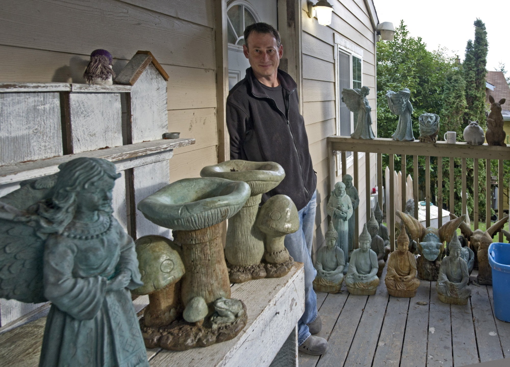 Tammy and Shawn Christensen make garden gnomes and other outdoor statuary on their property in Tacoma, Wash. A lot of their work consists of fairly standard concrete toads, cats, gargoyles and the like, but some of their gnomes are, well, a bit rude. They might be picking their noses or sticking their tongues out. The naughty gnomes, Shawn Christensen says, are very popular.