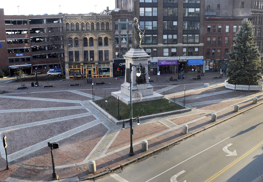 Flashback photo of Monument Square from the Portland Public Library. Tuesday, December 3, 2013. John Patriquin/Staff Photographer. Flashback