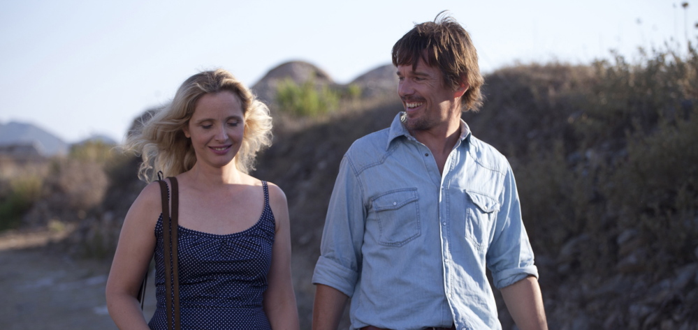 Happier times before the tough talk: Julie Delpy and Ethan Hawke in “Before Midnight.”