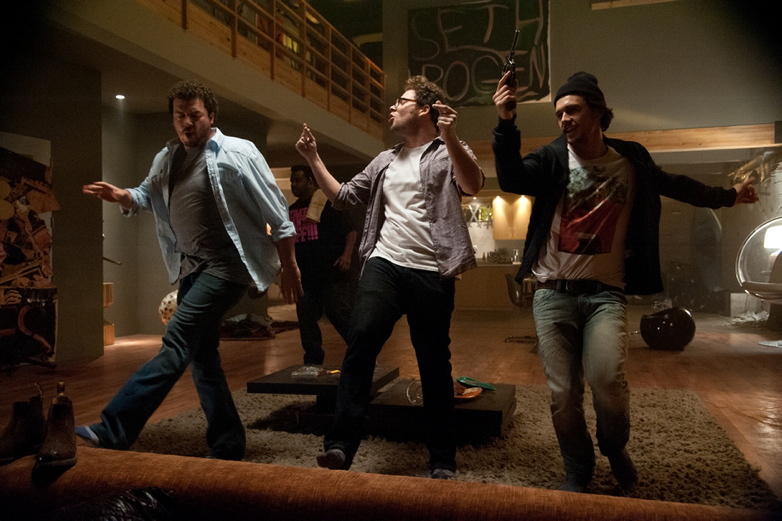 Funny stuff: Danny McBride, left, Seth Rogen and James Franco in “This Is The End.”