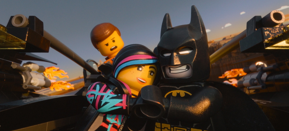 Characters from "The Lego Movie," from left, Emmet, voiced by Chris Pratt; Wyldstyle, voiced by Elizabeth Banks; and Batman, voiced by Will Arnett.