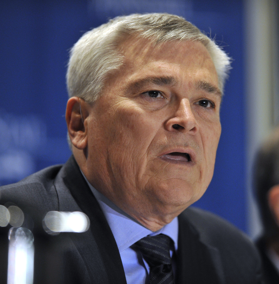 Eric Barron, named new president of Penn State, answers questions Monday in State College, Pa.