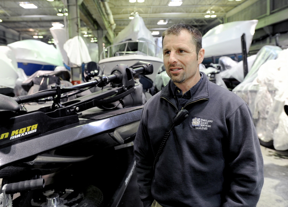 Jason Curtis, vice president of operations at Portland Yacht Services, discusses his company’s innovative solution to the shortage of diesel mechanics, in Portland on Wednesday.