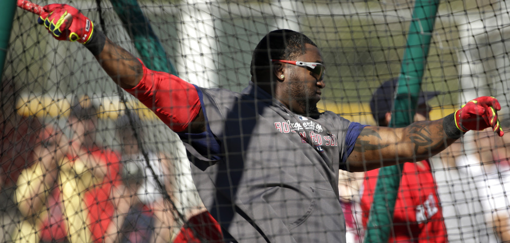 David Ortiz takes his cuts during spring training in Florida, but would like to get his contract situation settled soon.