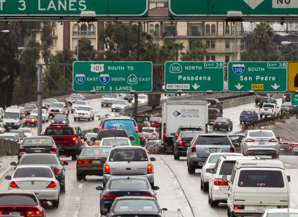 Traffic fills a California highway. Researchers say the nation’s older drivers are not making U.S. roads deadlier.