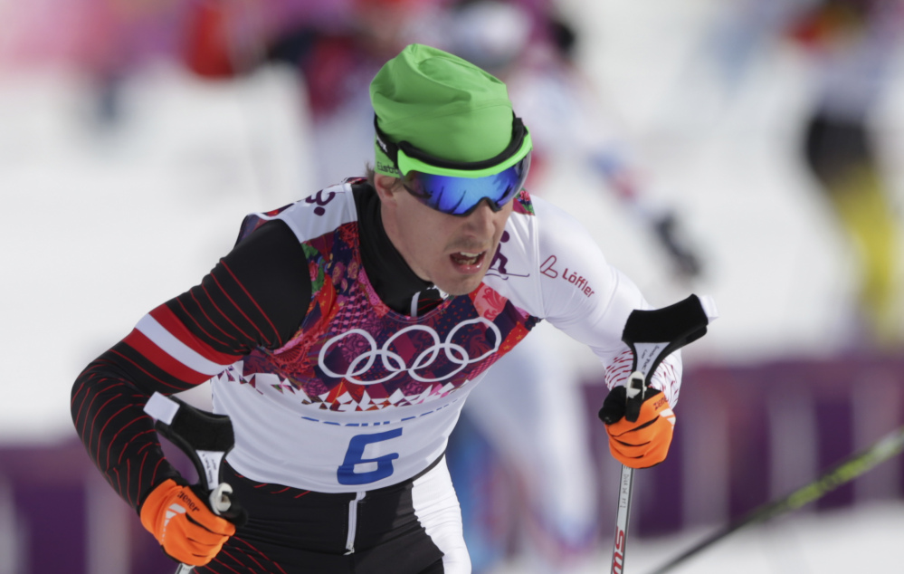 Austria’s Johannes Duerr competes during the men’s cross-country 30k skiathlon Feb. 9 at the 2014 Winter Olympics in Krasnaya Polyana, Russia. Duerr has been kicked out of the Sochi Games after testing positive for EPO, the country’s Olympic committee said Sunday.