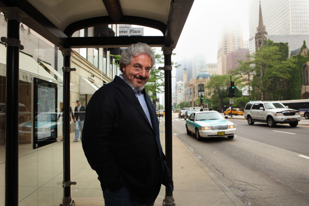 Film director Harold Ramis stands on North Michigan Avenue in Chicago.