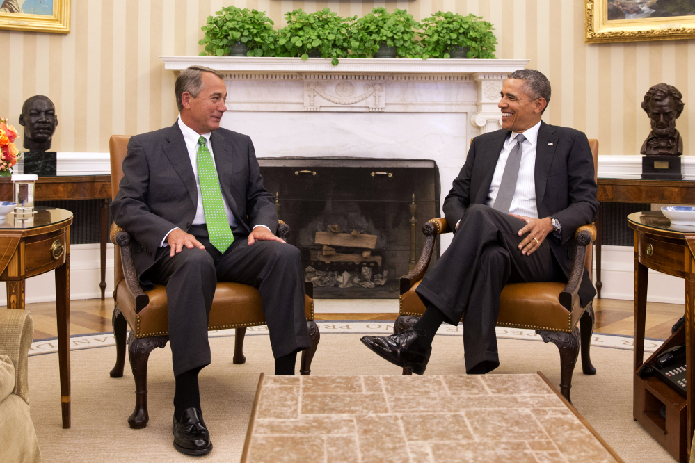 President Barack Obama meets with House Speaker John Boehner in the Oval Office of the White House Tuesday. The two last met in December 2012.
