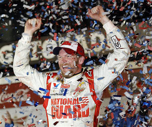 Dale Earnhardt Jr. celebrates in Victory Lane after winning the NASCAR Daytona 500 in Daytona Beach, Fla., on Sunday.