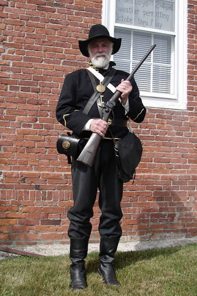 Blaikie Hines, wearing a uniform of the 2nd Maine Cavalry, will give an illustrated presentation about the Civil War on Wednesday at the Robbins House in Union.