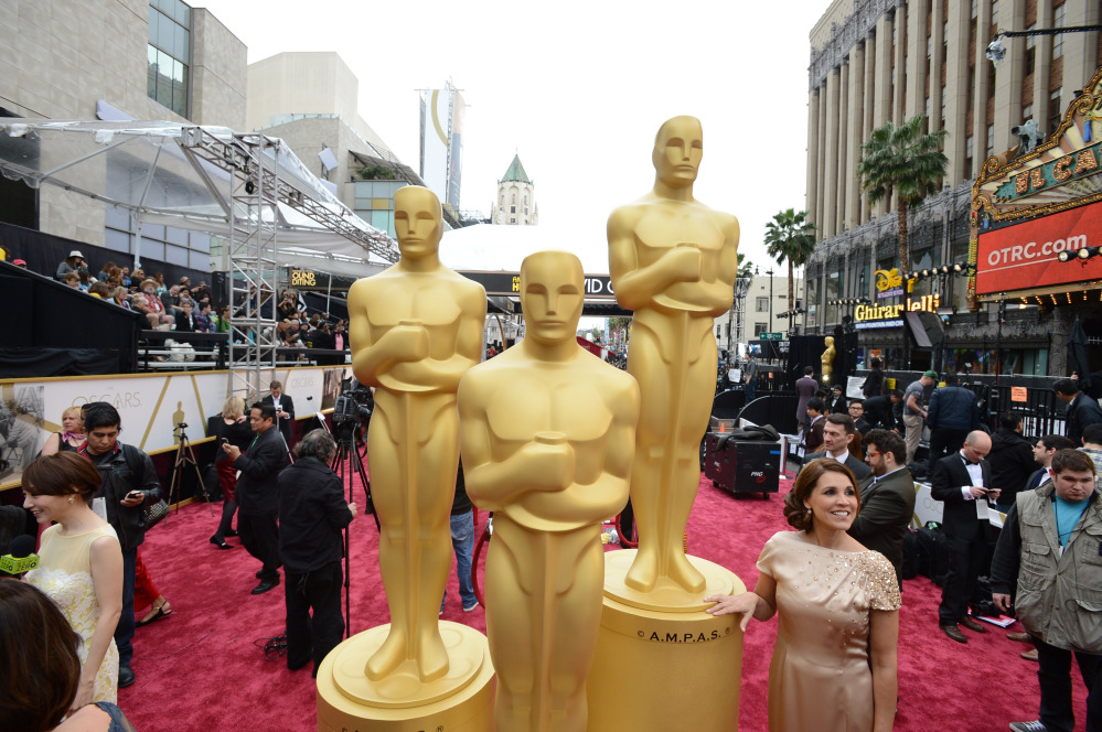 A general view as preparations are made for the Oscars on Sunday at the Dolby Theatre in Los Angeles.