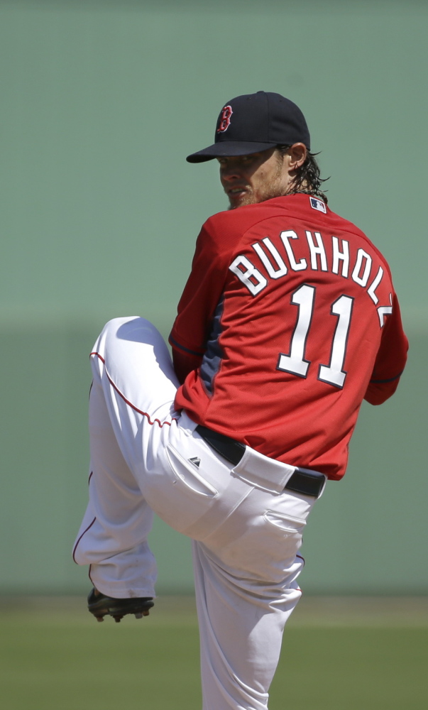 Red Sox pitcher Clay Buchholz pitched one inning Tuesday in his spring debut. He gave up one run, three hits and a walk. He struck out one. “He showed decent arm strength,” said Red Sox Manager John Farrell.