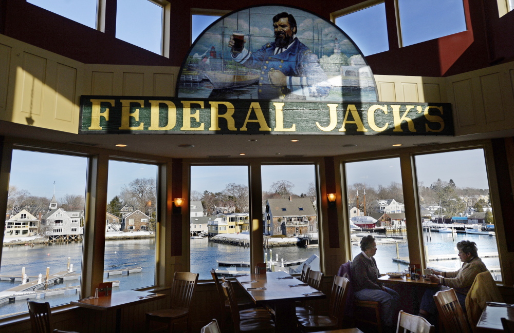 Diners have a great view while enjoying their meal at Federal Jack’s Restaurant and Brew Pub in Kennebunk.