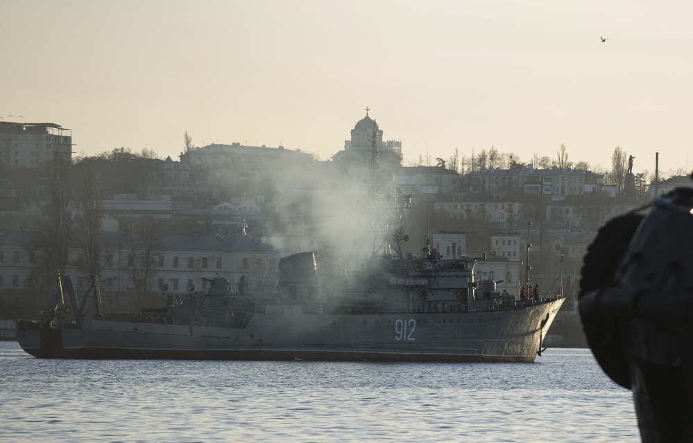 A Russian navy minesweeper is seen in the harbor of Sevastopol, Ukraine, in the strategic region of Crimea.