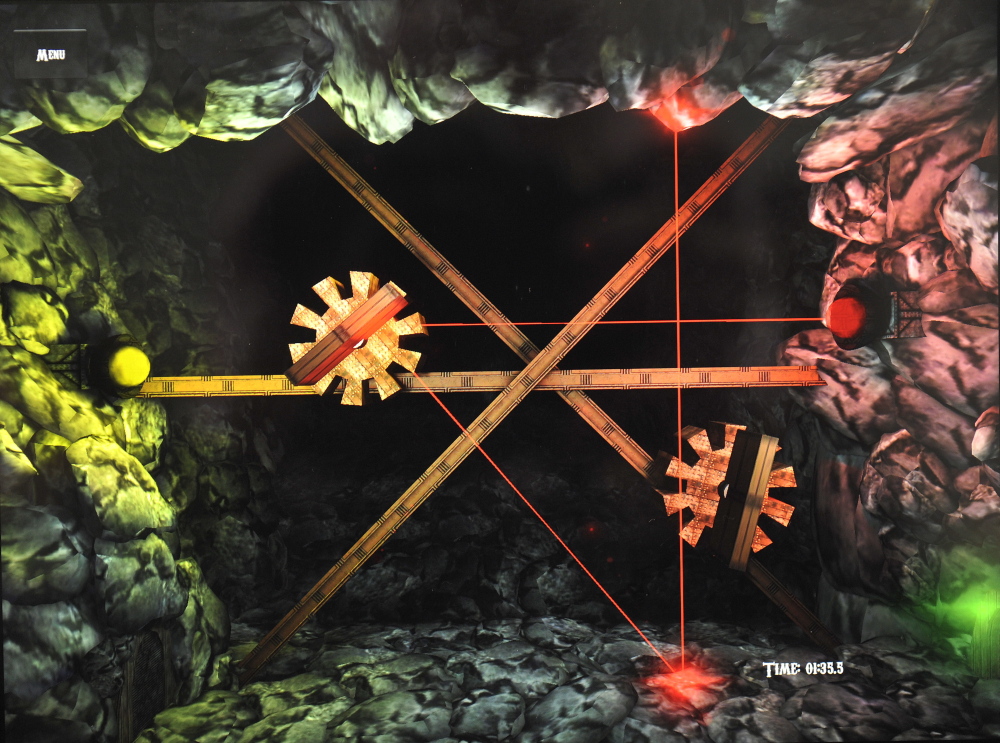 G.E.A.R., which stands for "Gears, Exits, and Rays," asks players to rearrange an array of mirrors to bounce a laser around increasingly complex obstacles.
