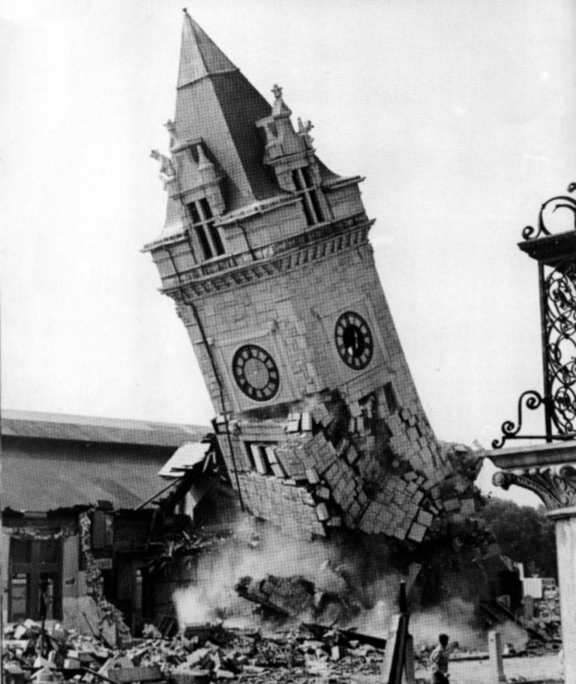The clock tower at Portland’s Union Station is torn down on Aug. 31, 1961. The building was the hub of railroad service in Maine for decades.